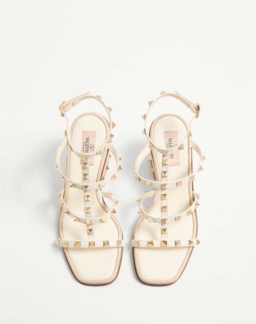 ROCKSTUD WEDGE SANDAL IN CALFSKIN WITH CORNELY EMBROIDERY 80MM - Image 3